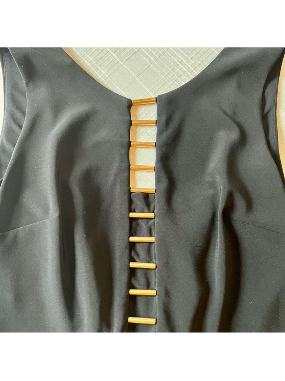 Joseph Ribkoff Black Dress with Gold Bar Details